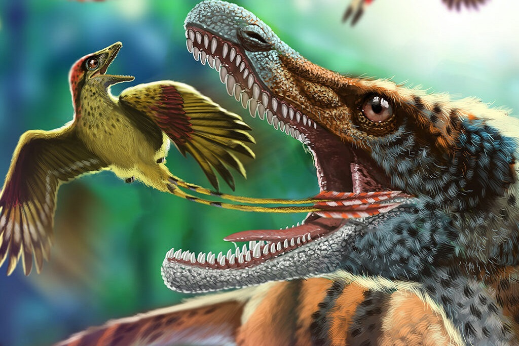 Dinosaurio del tamaño de un colibri escapa de su predador