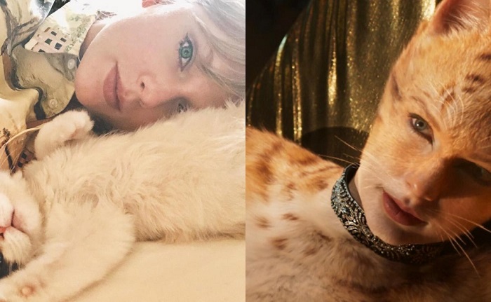  Taylor Swift acostada con un gato y disfrazada de gato
