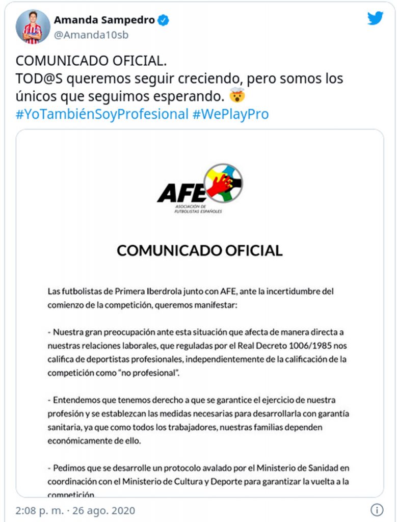 Futbolistas españolas activan la etiqueta #YoTambienSoyProfesional