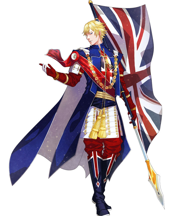 Inglaterra y es una bandera como un personaje de anime.  Barreras cerebrales